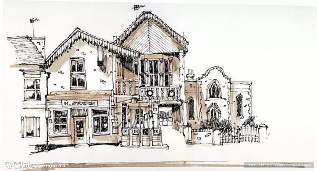 水彩建筑插画
