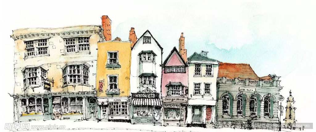 水彩建筑插画