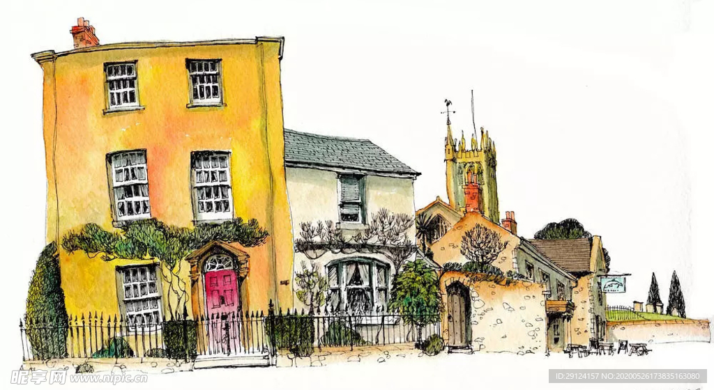 水彩建筑插画