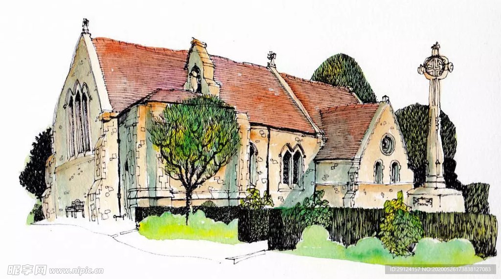 水彩建筑插画