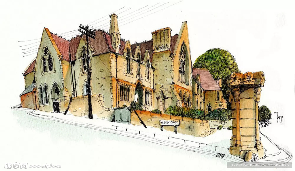 水彩建筑插画