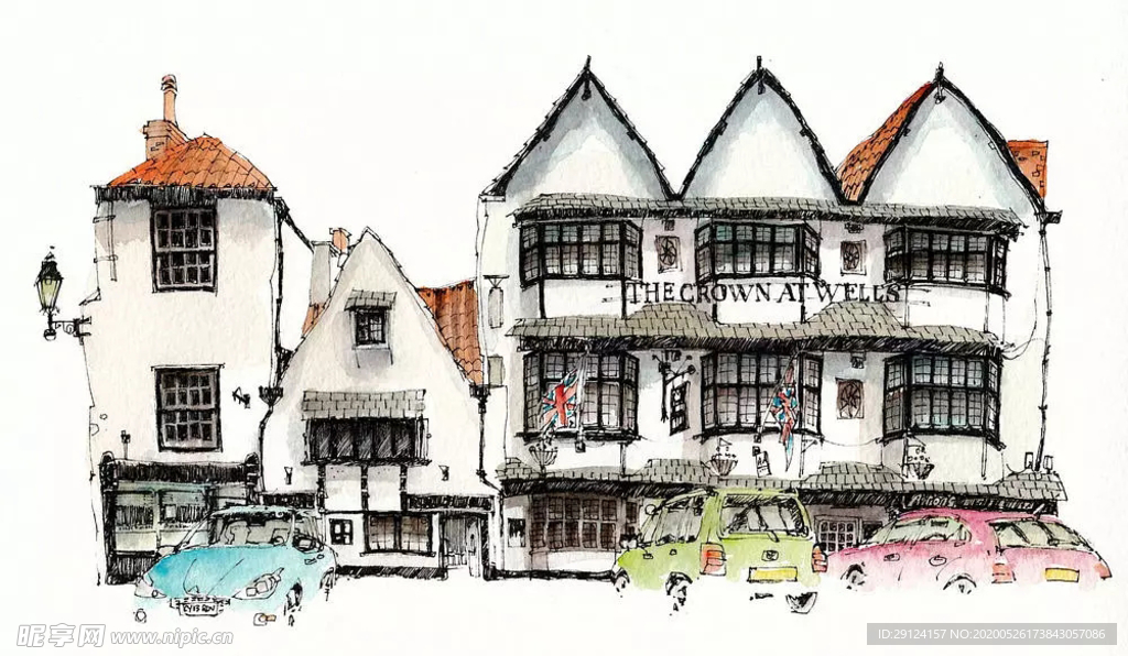 水彩建筑插画