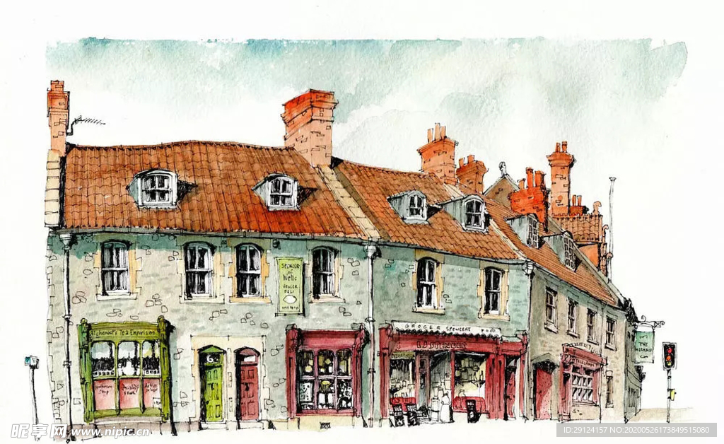 水彩建筑插画