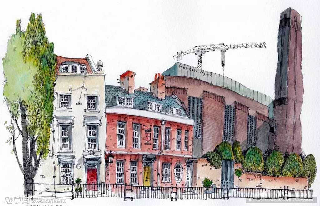 水彩建筑插画