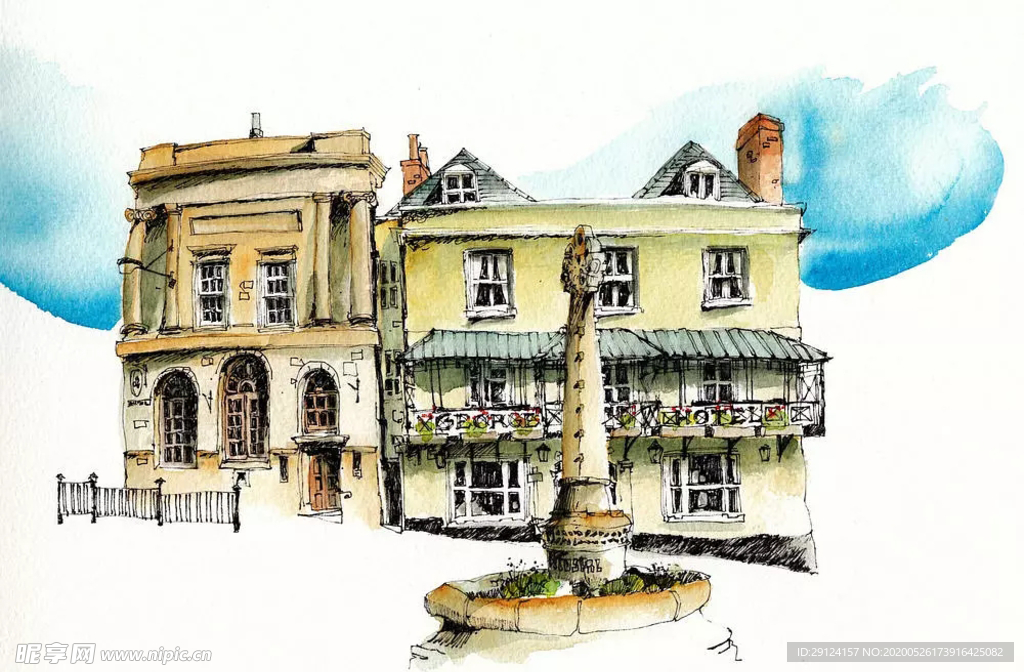 水彩建筑插画