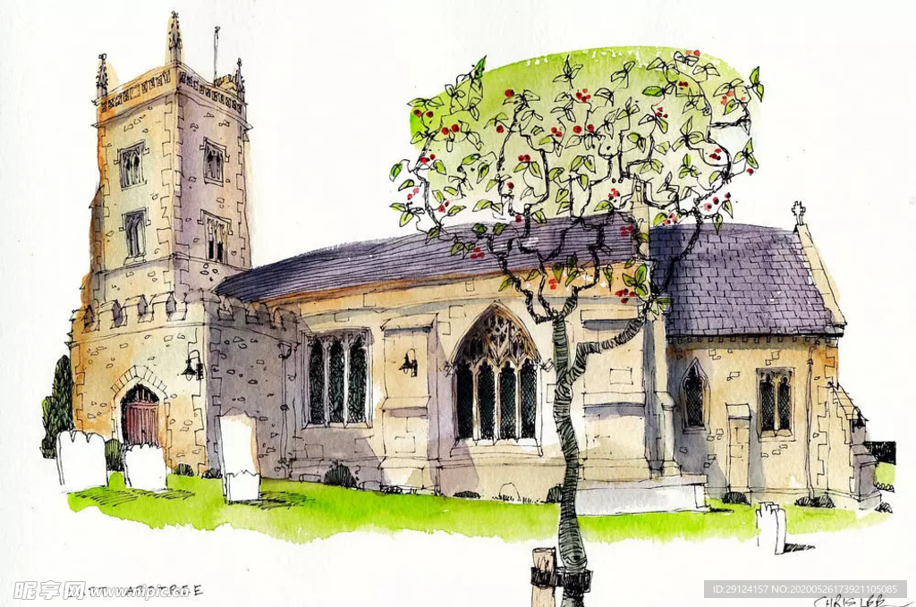 水彩建筑插画