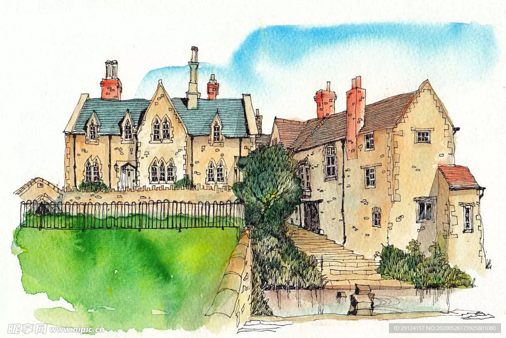 水彩建筑插画