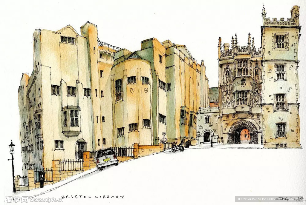 水彩建筑插画
