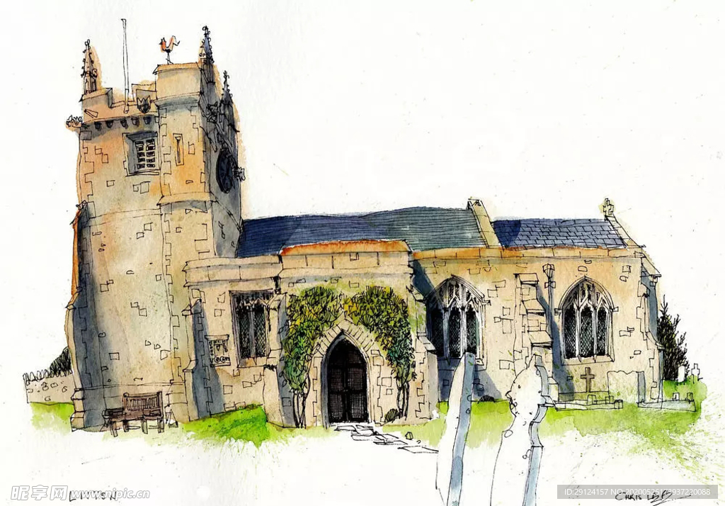 水彩建筑插画