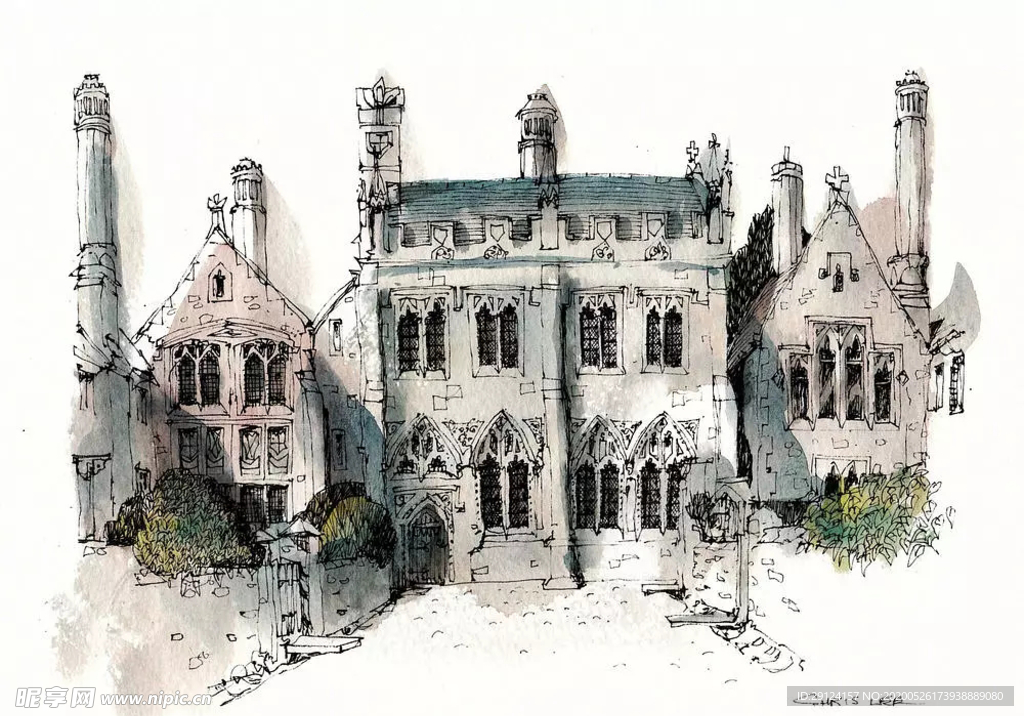 水彩建筑插画