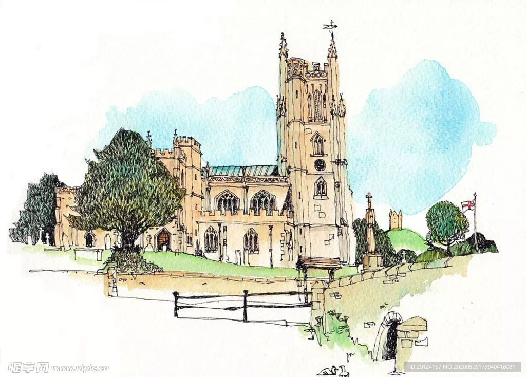 水彩建筑插画