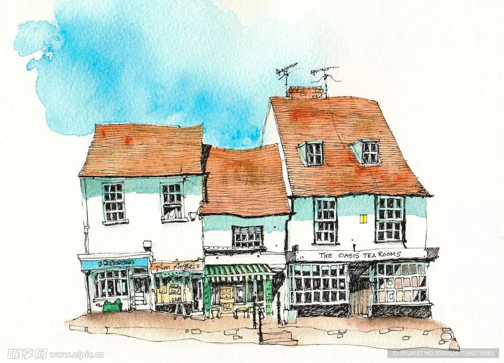 水彩建筑插画