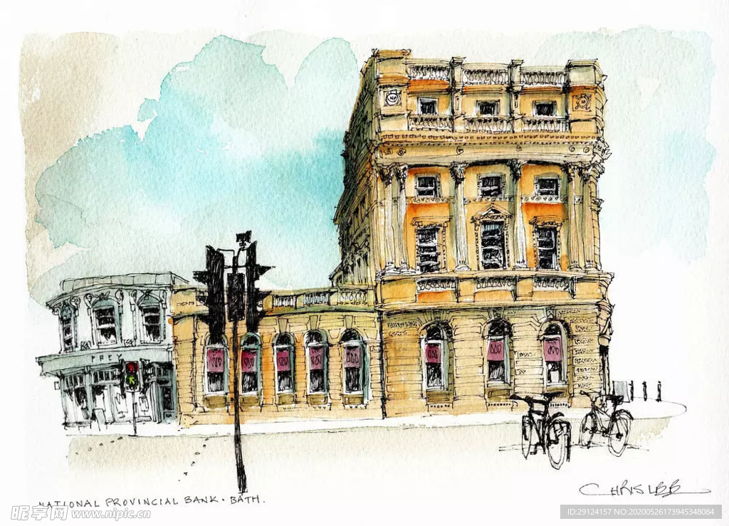 水彩建筑插画