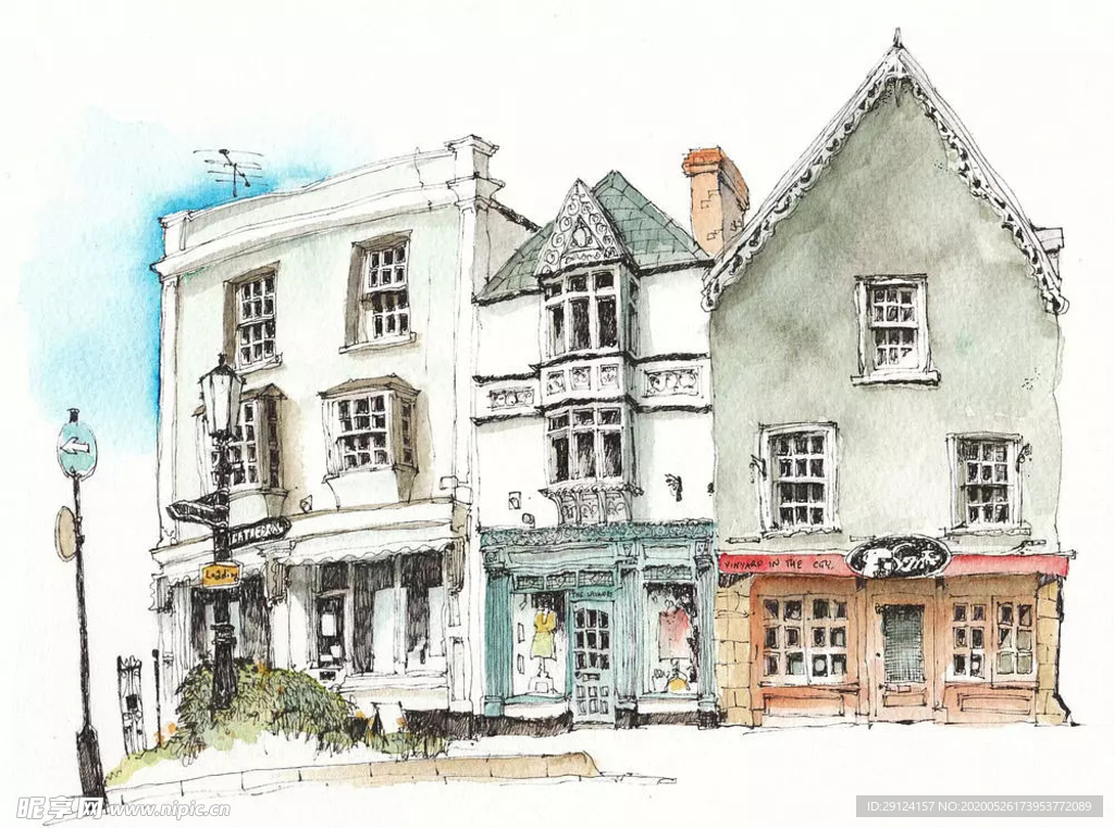 水彩建筑插画