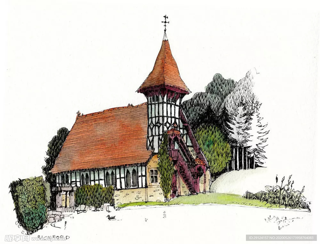 水彩建筑插画