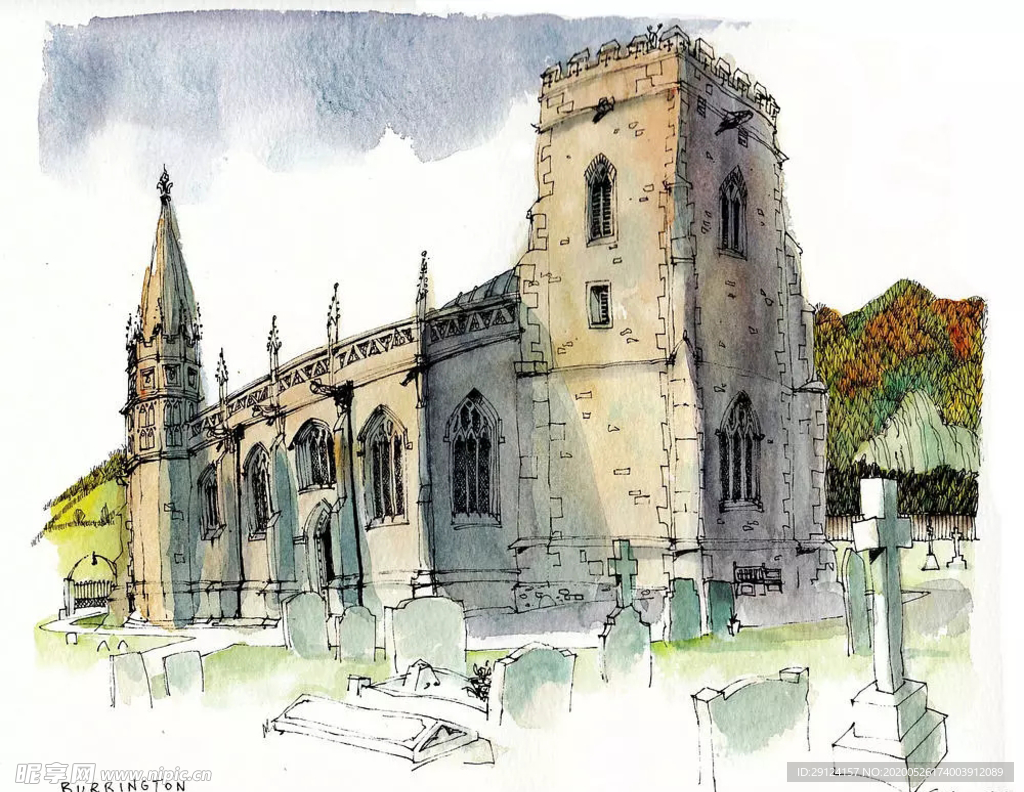水彩建筑插画