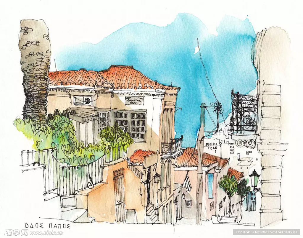 水彩建筑插画