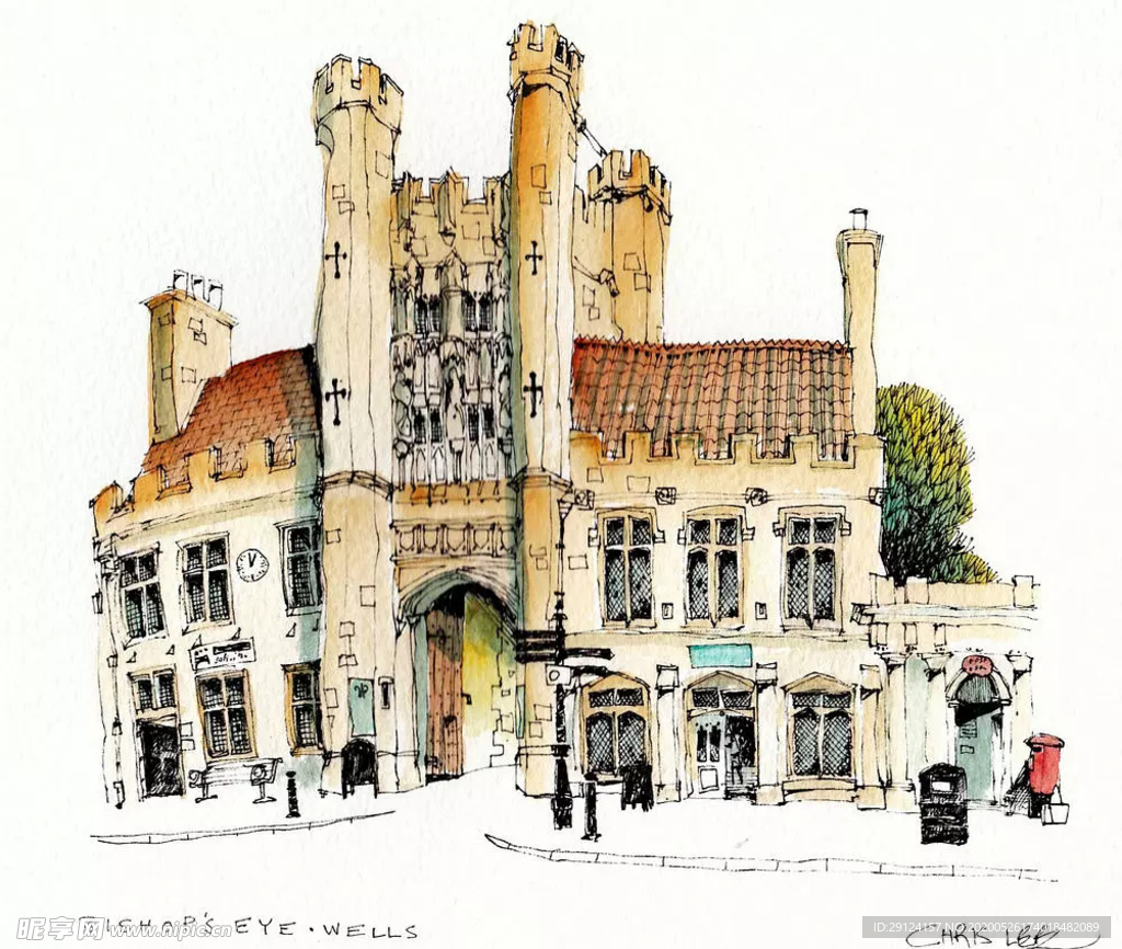 水彩建筑插画