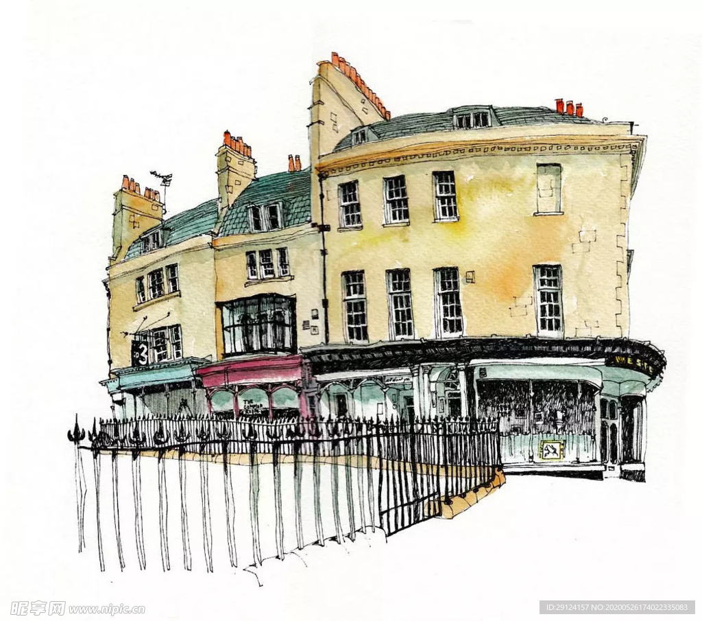 水彩建筑插画
