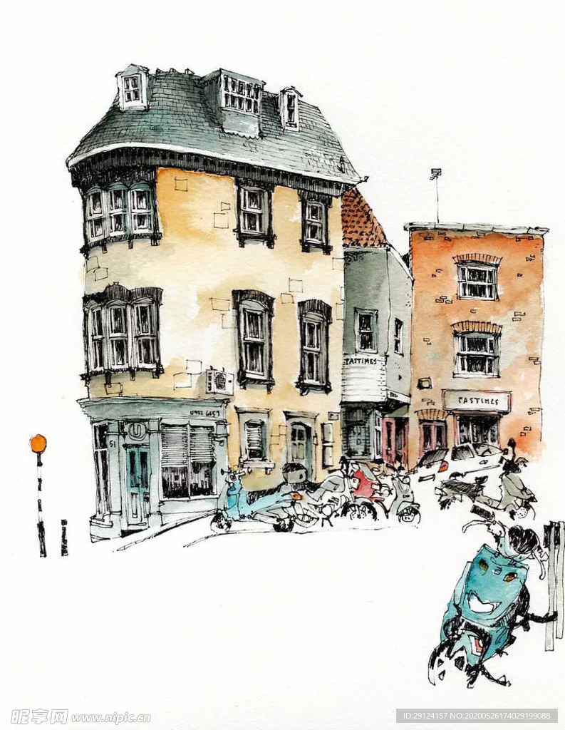 水彩建筑插画
