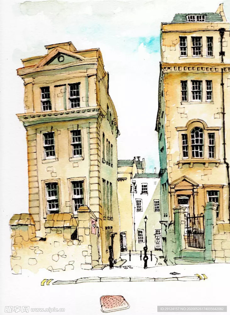 水彩建筑插画