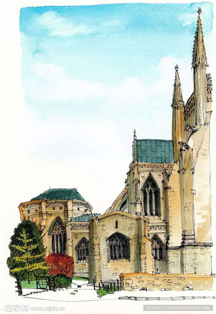 水彩建筑插画