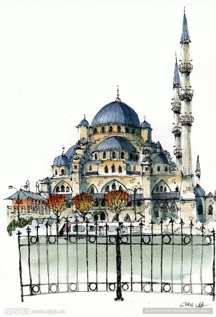 水彩建筑插画