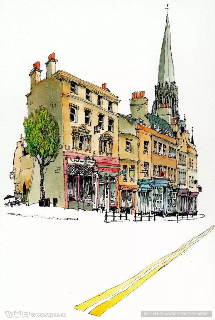 水彩建筑插画