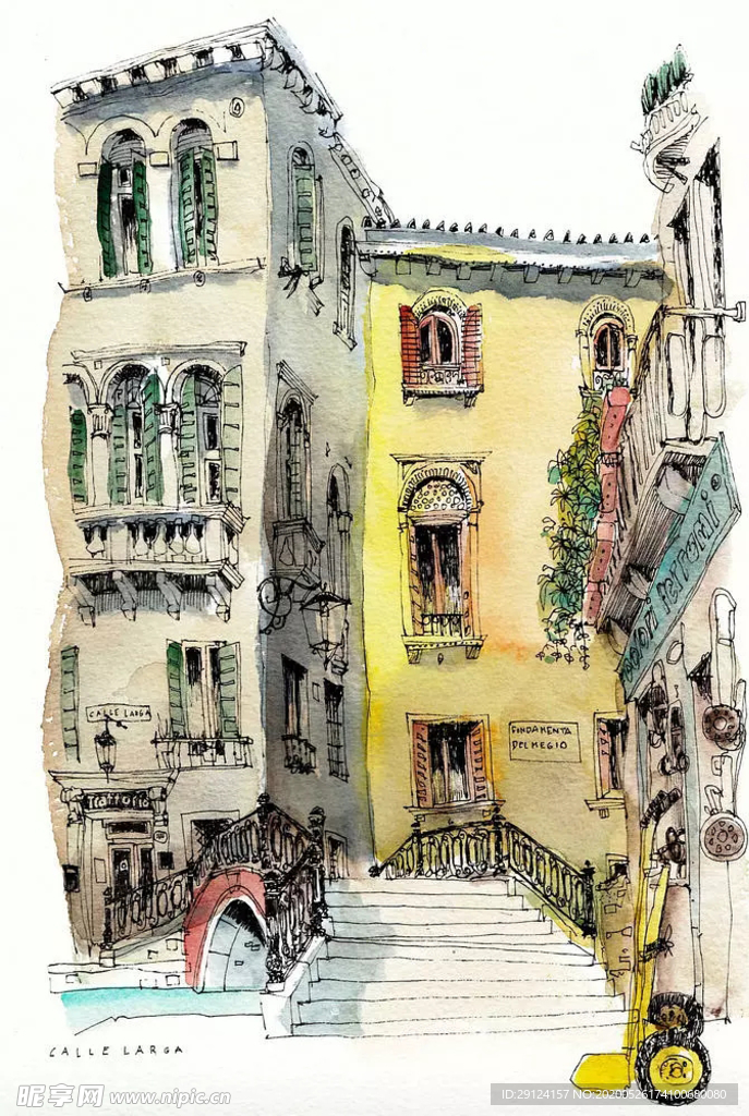 水彩建筑插画