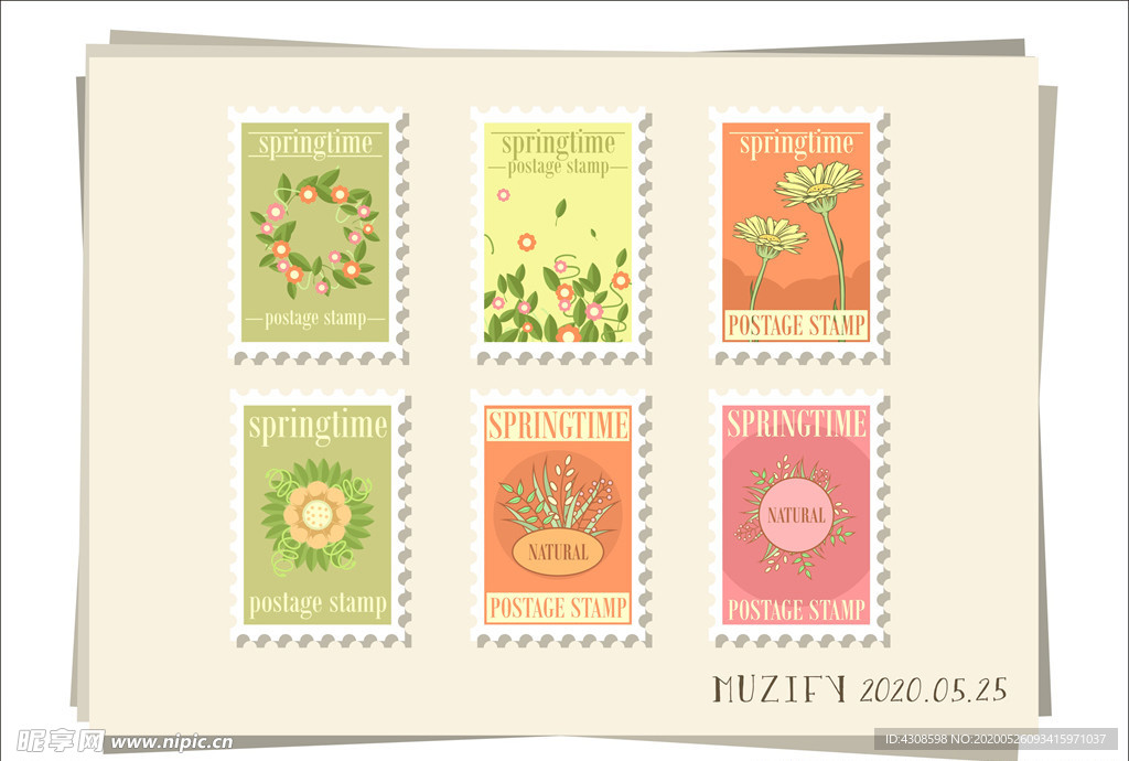6款入花卉邮票标签