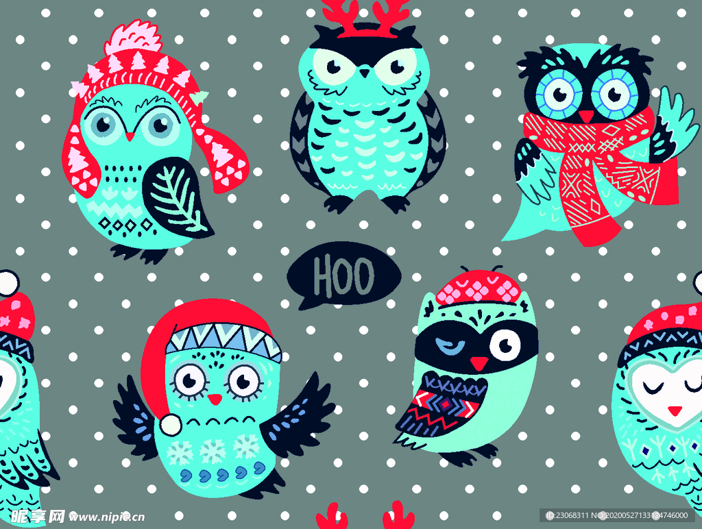 手绘卡通猫头鹰