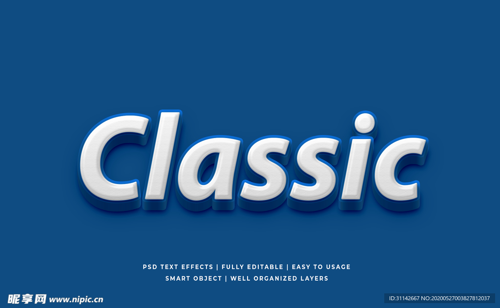 字体样式 蓝底白字浮雕效果