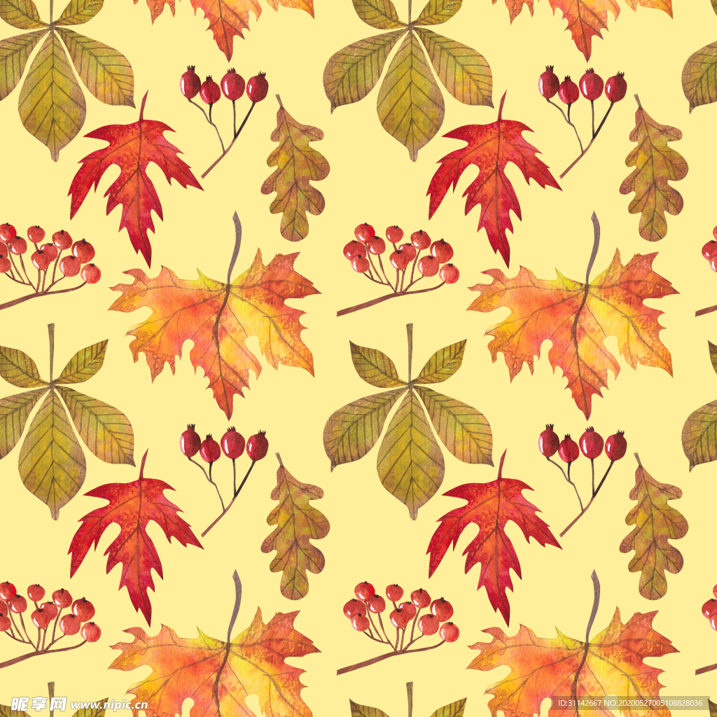 无缝花纹 秋叶静美