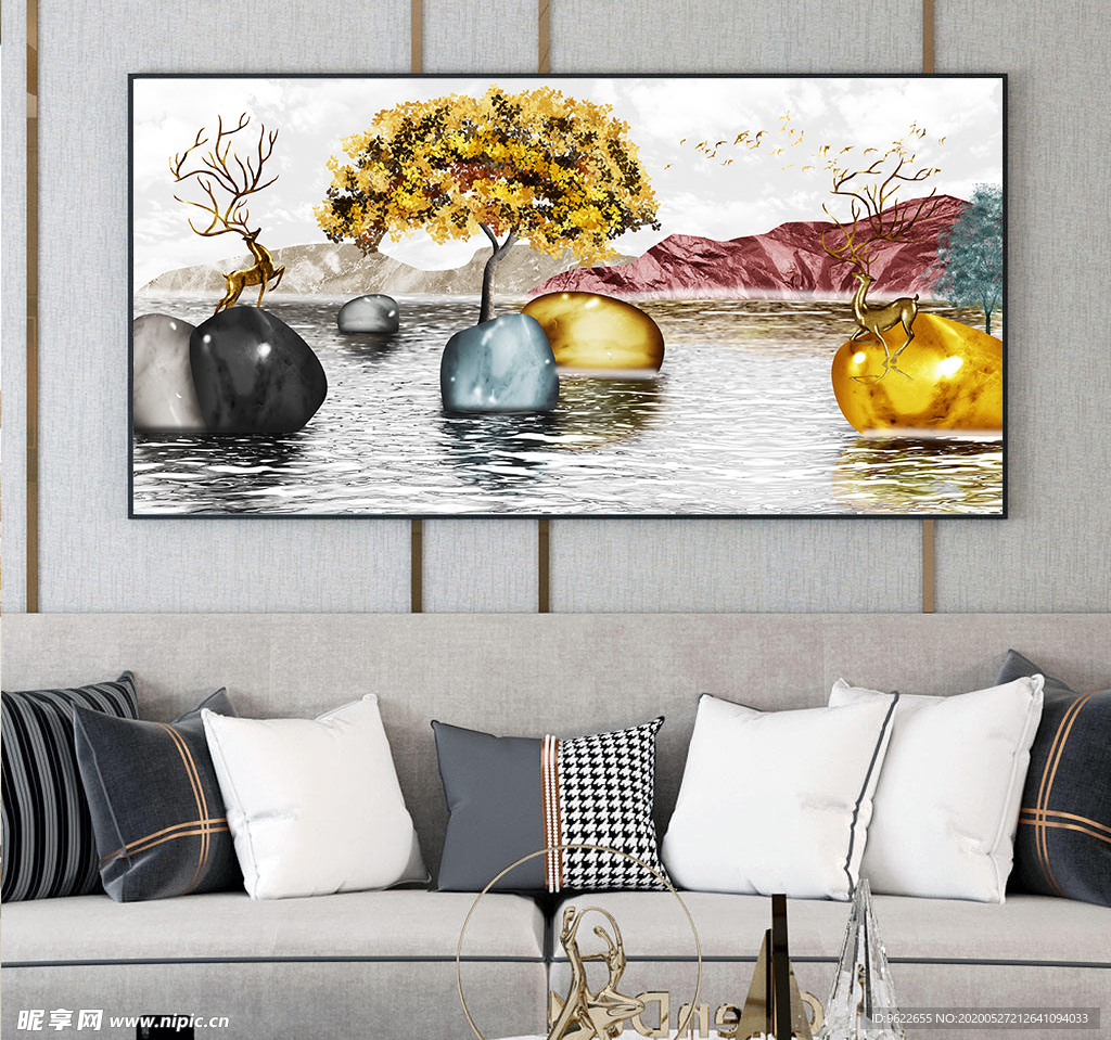 新中式麋鹿装饰画