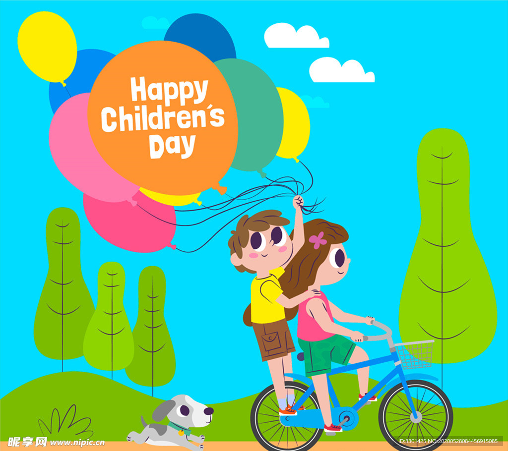 儿童节骑单车的孩子
