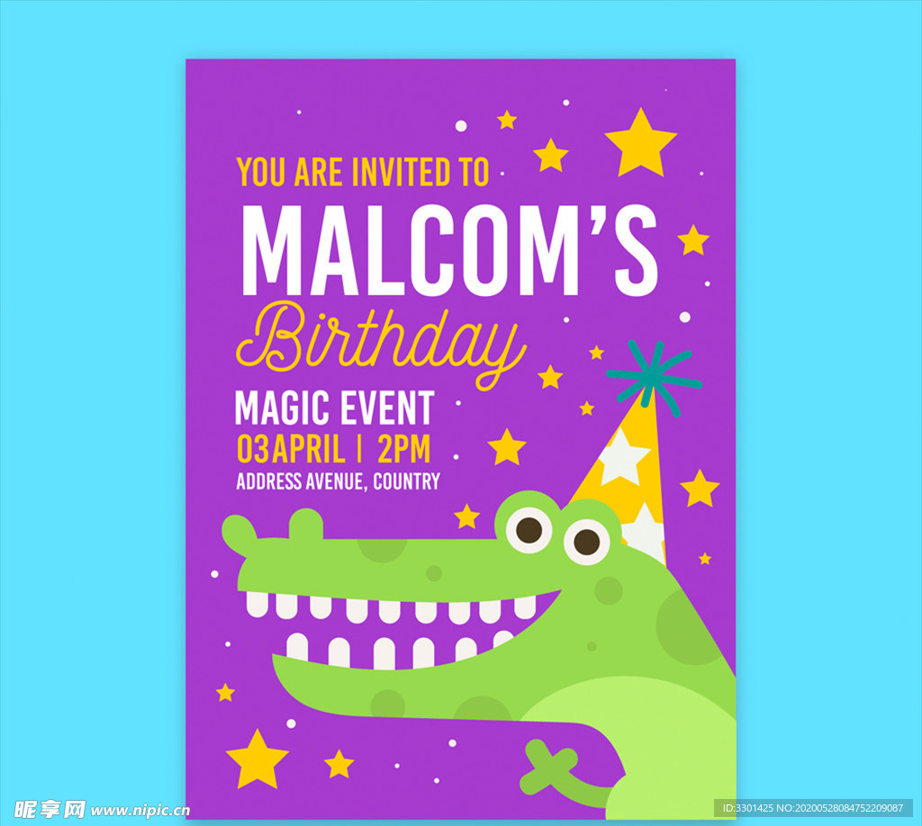卡通鳄鱼生日派对传单