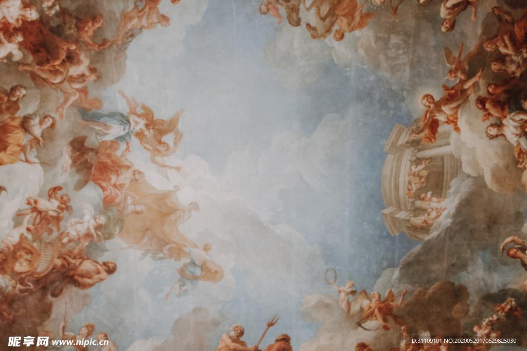 手绘复古插画天空