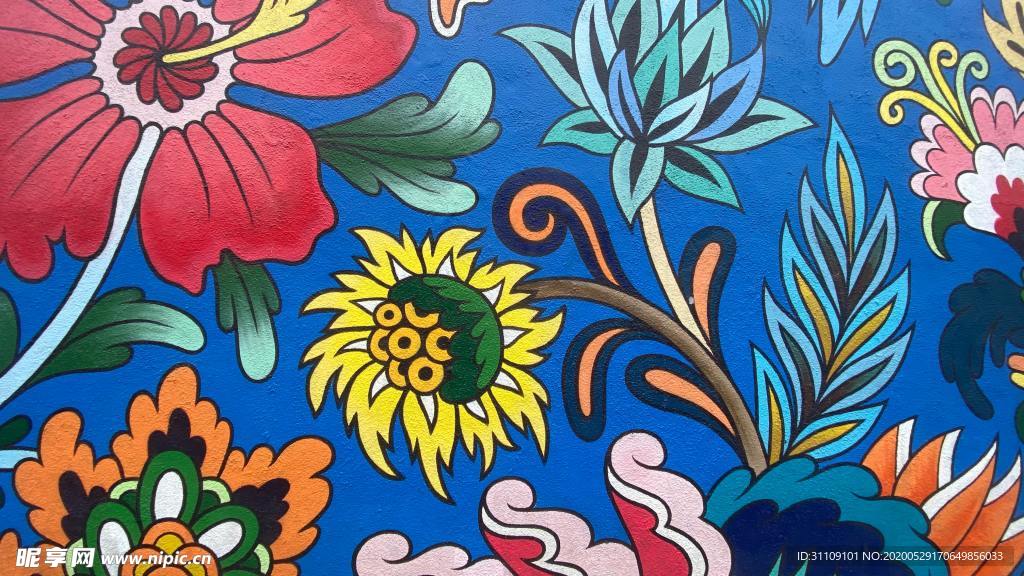 手绘插画蓝色花卉