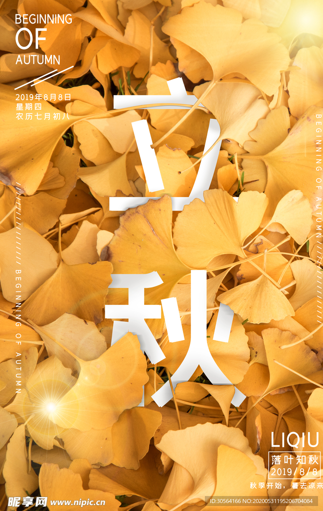 立秋气节传统银杏秋天复古海报