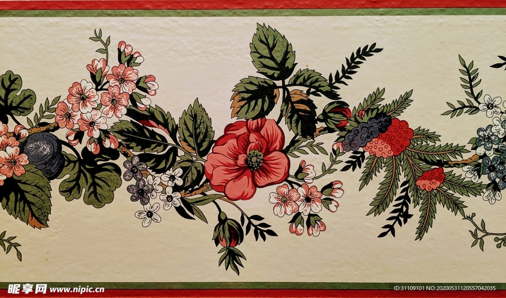 手绘插画墙绘花与叶