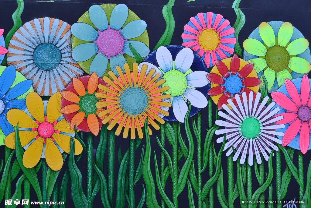 简洁卡通油画作品绽放的花植