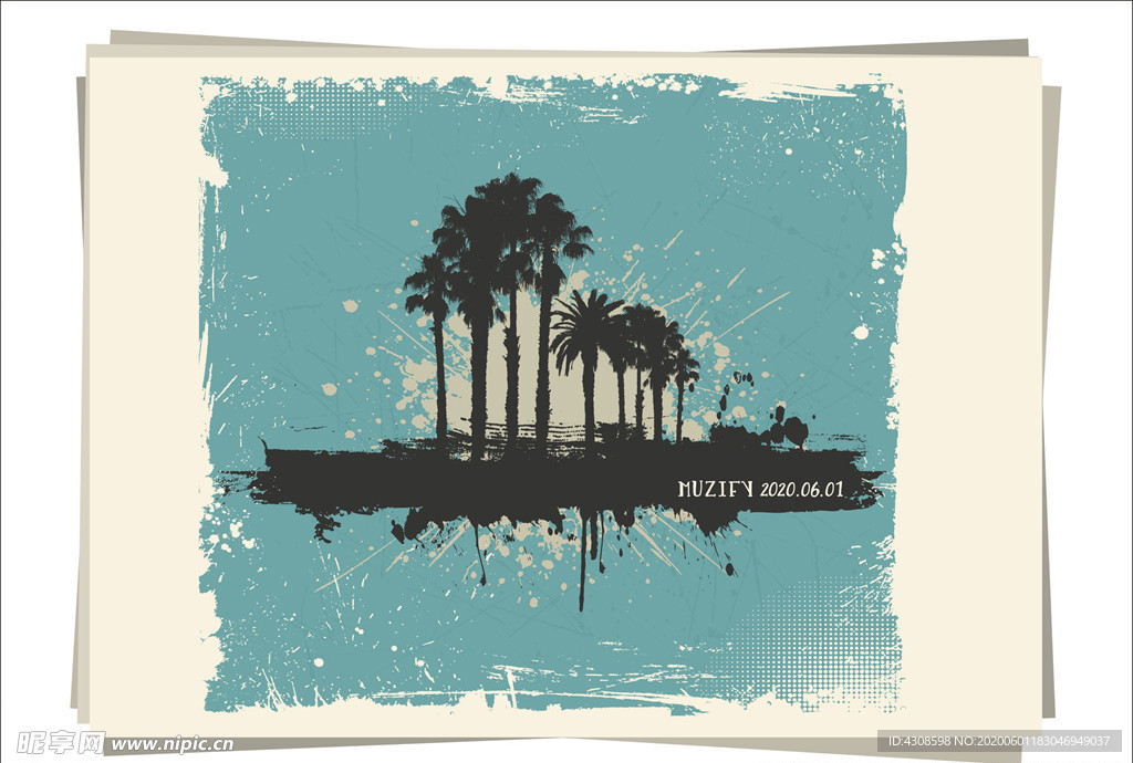 做旧椰林树影海报