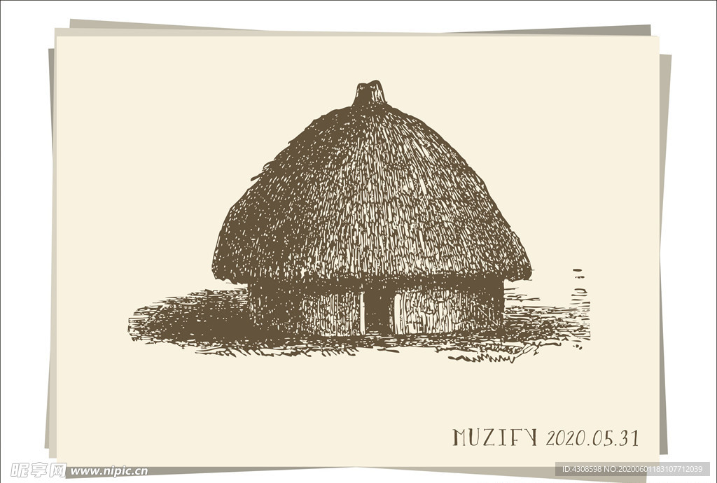 圆顶草屋 素描画