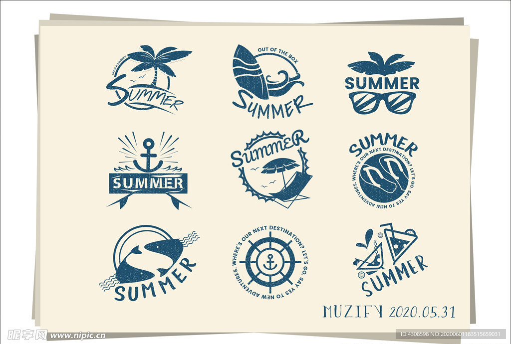 9款入夏日做旧标签