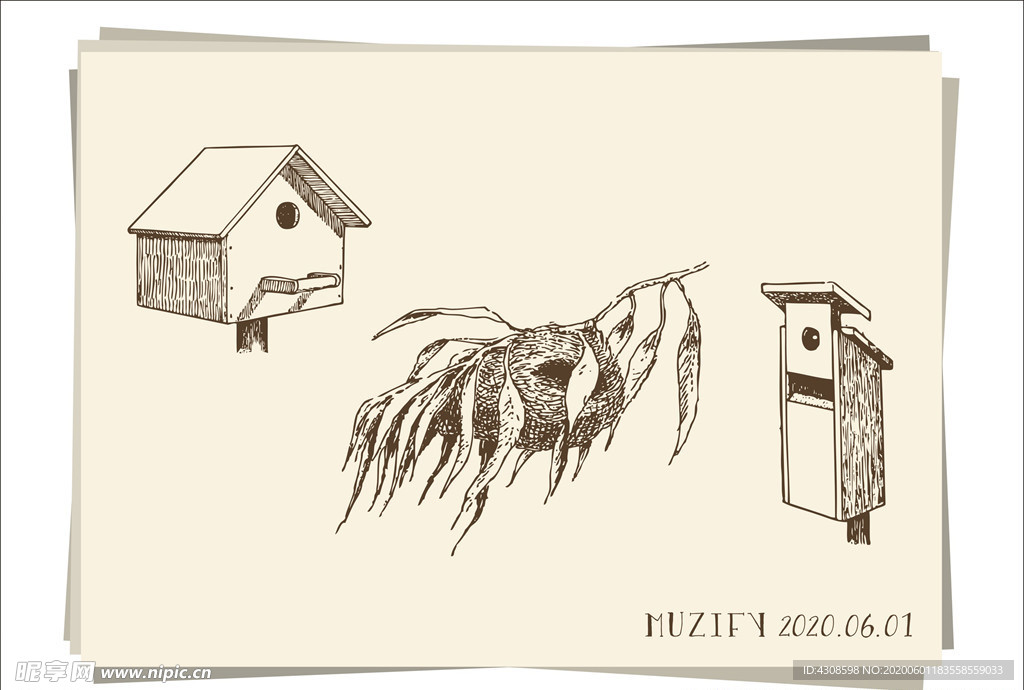 3款入鸟窝 素描画