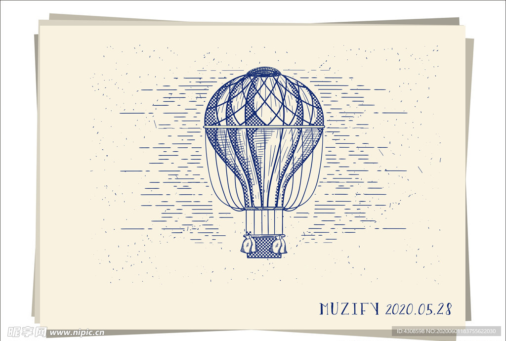 热气球素描画