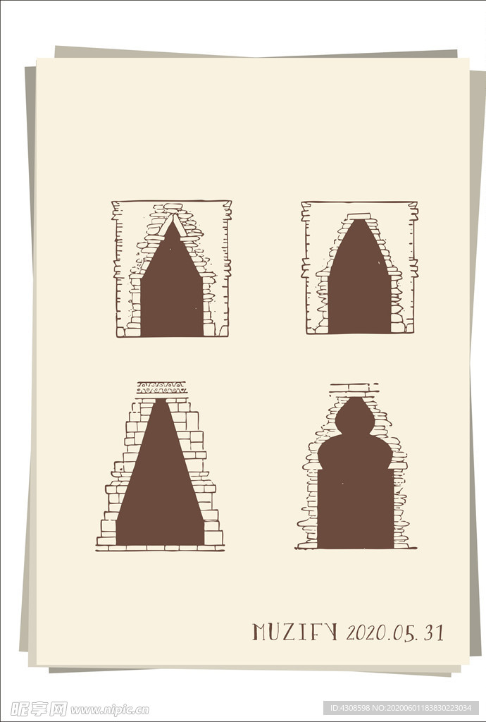 4款入石质窗户手绘稿