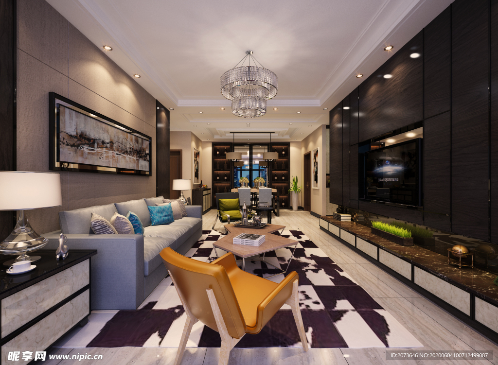 轻奢风格客厅室内效果图