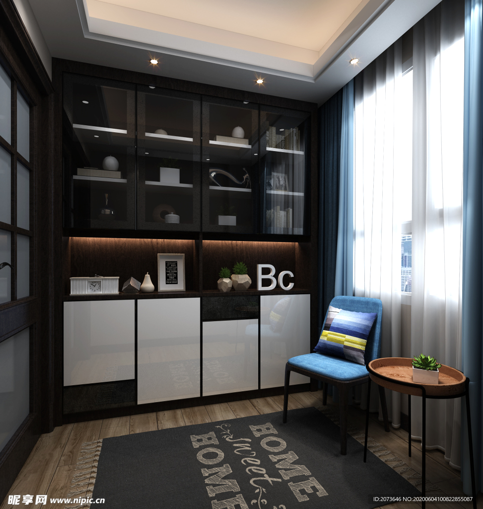 轻奢风格书房室内效果图