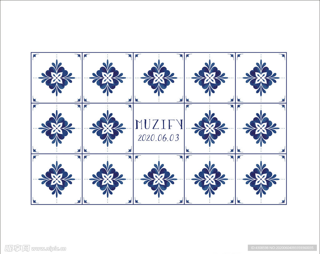 蓝色花卉瓷砖图案